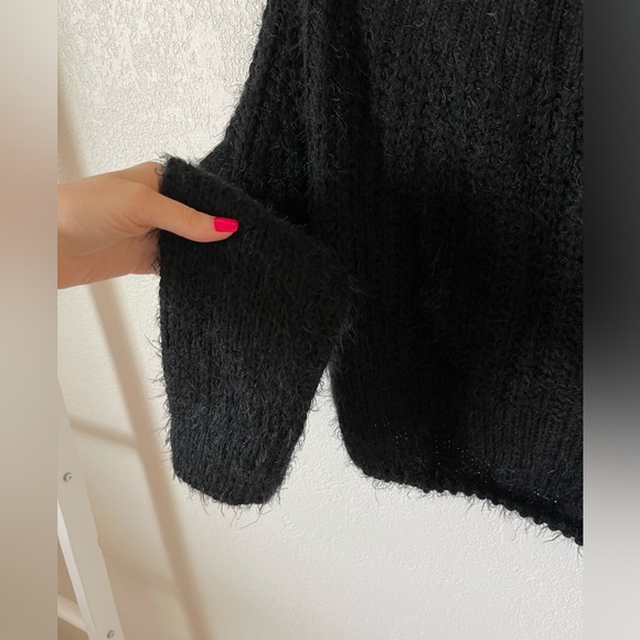 Main Strip Off The Shoulder Eyelash Knit Black Sweater - Picture 2 of 4